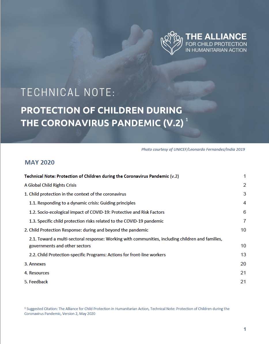 Technical Note Protection Of Children During The Coronavirus Pandemic V 2 The Alliance For Child Protection In Humanitarian Action