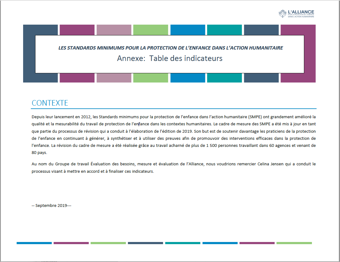 Table des indicateurs des SMPE