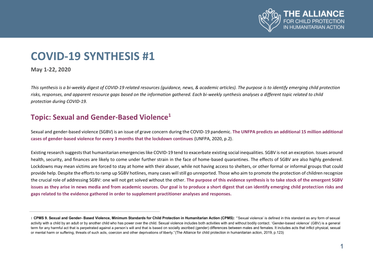 COVID-19 Evidence Synthesis: Sexual and Gender-Based Violence ...