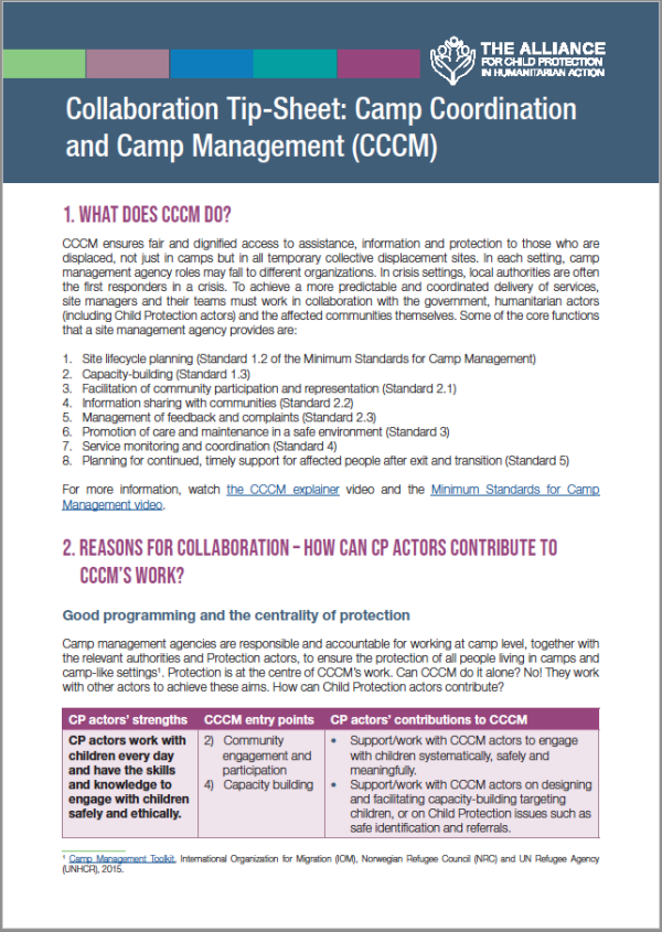 Collaboration Tip Sheet: Camp Coordination and Camp Management (CCCM)